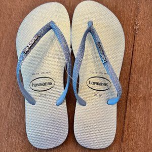Havaianas Women's Slim Blue Iridescent Flip Flop Sandal Size 7/8